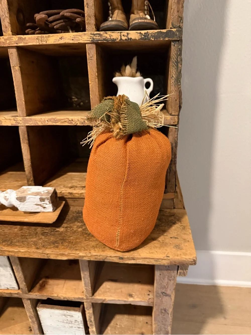 Handmade Jack-O'-Lantern Burlap Pumpkin Decoration - Orange & Black